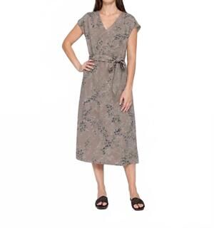 NEW BLUEBERRY tie waist midi dress in latte flora